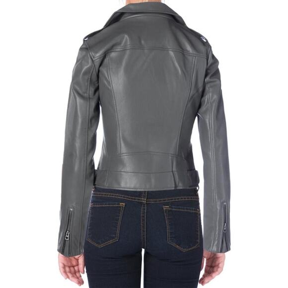 Lucky Brand Vegan Faux Leather Gray Silver Moto Jacket - NWT, Small - Picture 2 of 13